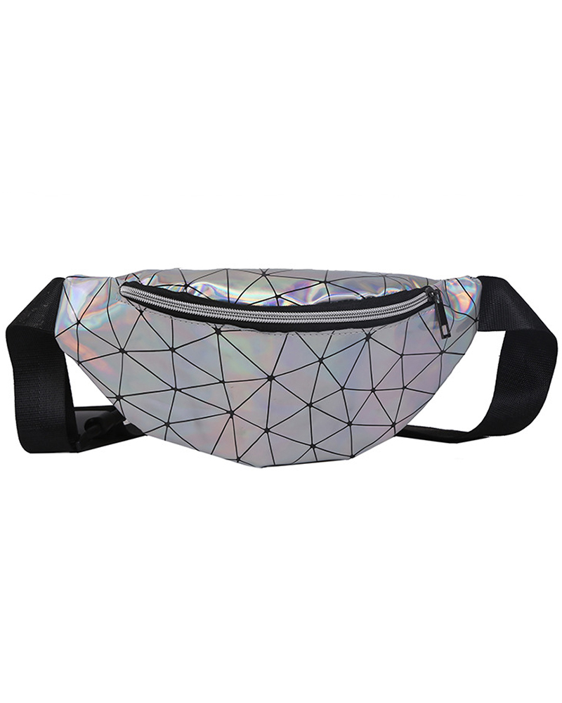 

Clear Holographic Geometric Pattern Fanny Pack, Silver