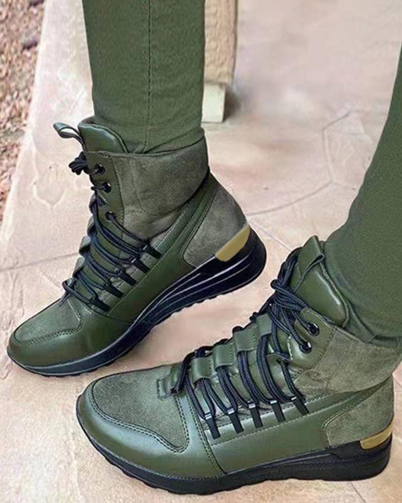 Lace-up Contrast Paneled Muffin Boots