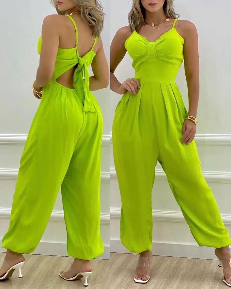 

Ruched Cutout Knotted Cuffed Jumpsuit, Yellow
