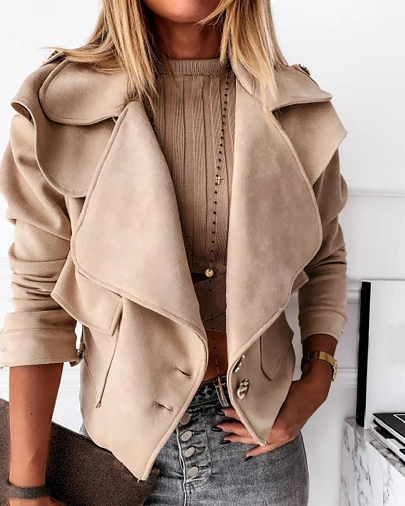 

Buttoned Pocket Design Long Sleeve Jacket, Khaki