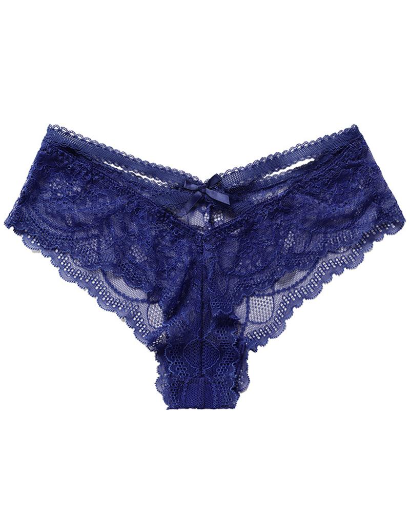 

Crisscross Crochet Lace Bowknot Decor Panty, Blue