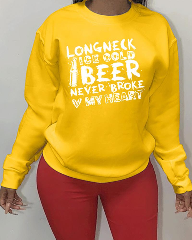 

Letter Print Long Sleeve Casual Top, Yellow