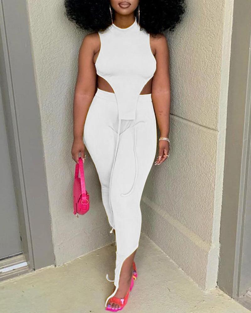 

Asymmetrical Tank Top & Pants Set, White