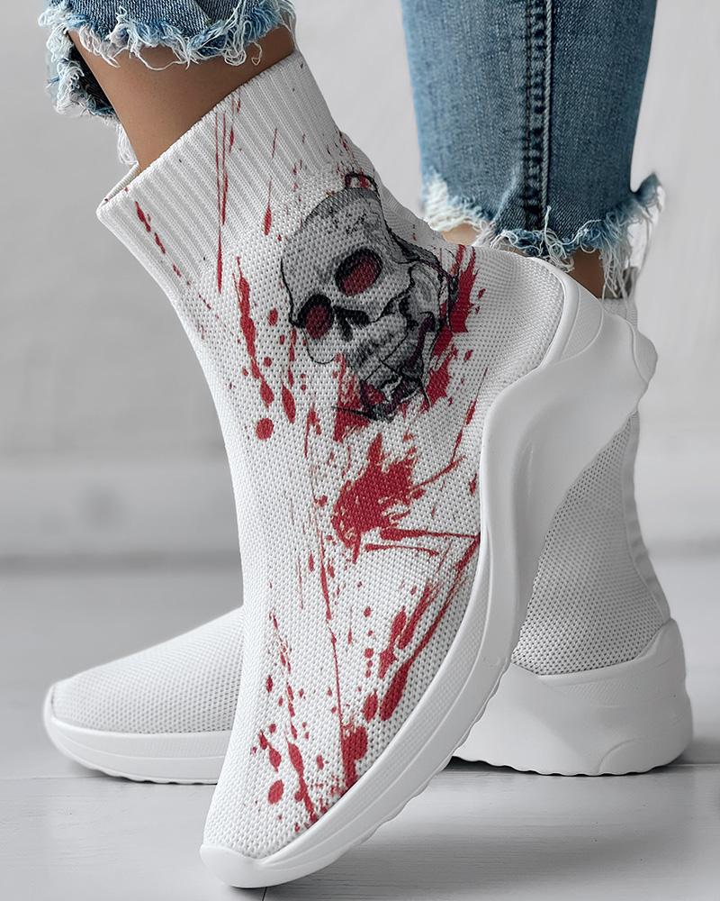 Halloween Bloody Skull Head Print Breathable Ankle Boots