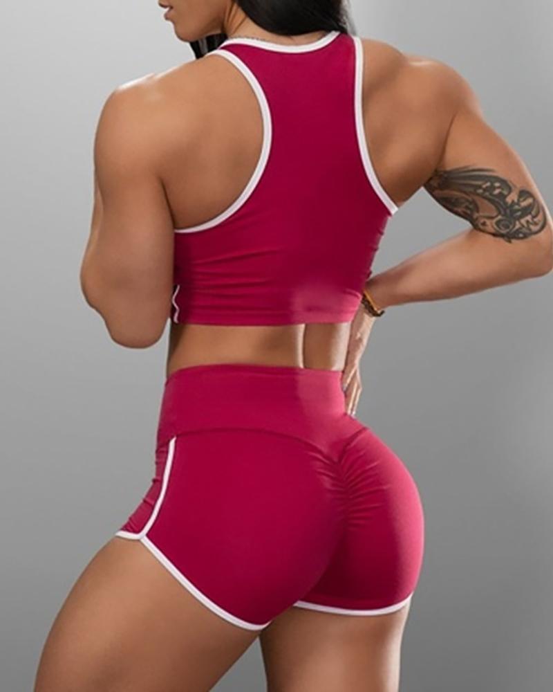 

Contrast Binding Ruched Sporty Set, Red