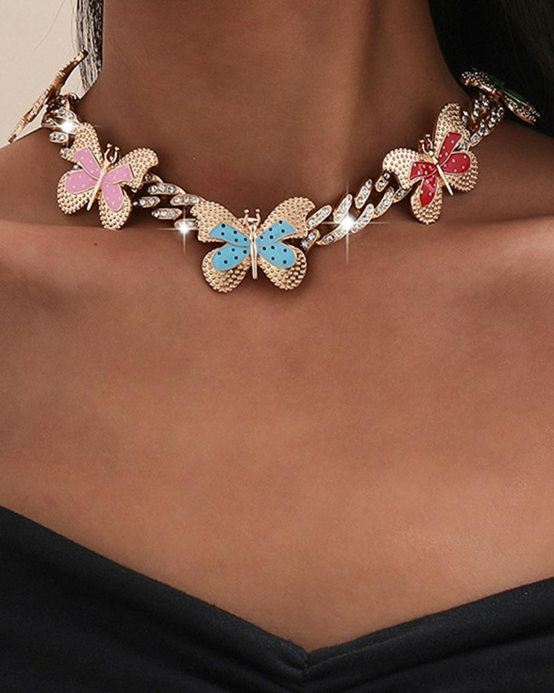

1pc Butterfly Pendant Chain Necklace Rhinestone Decor Choker, Multicolor