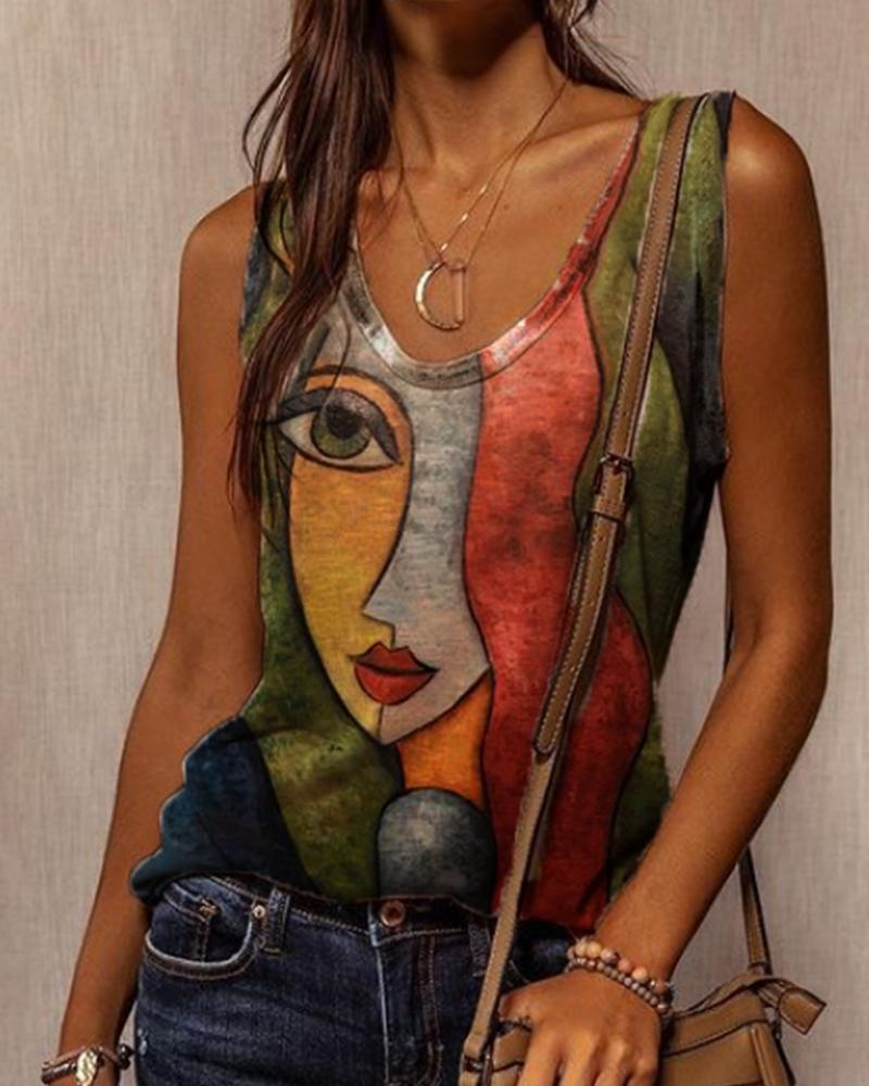 

Abstract Figure Print Sleeveless Tanks, Multicolor
