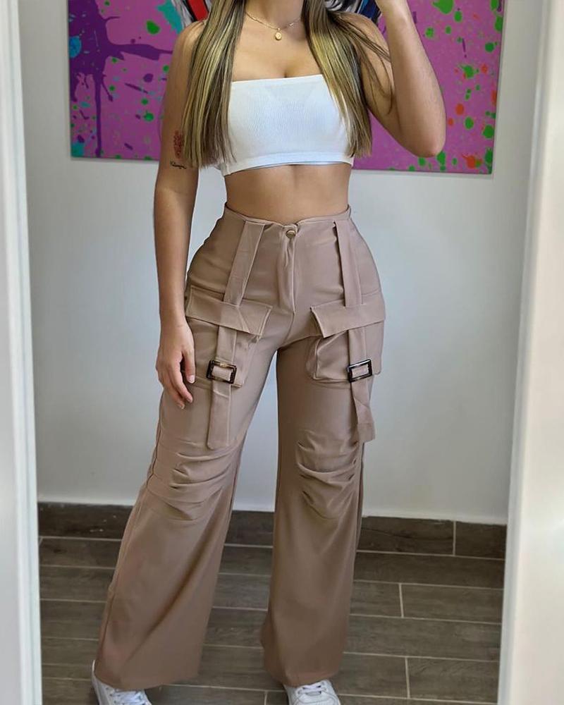 

Pantalon cargo froncé à poche, Khaki