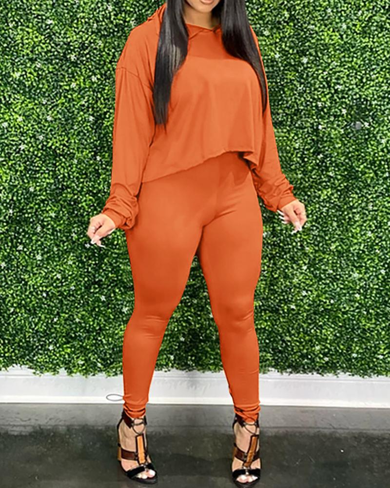 

Long Sleeve Hooded Top & Pants Set, Orange