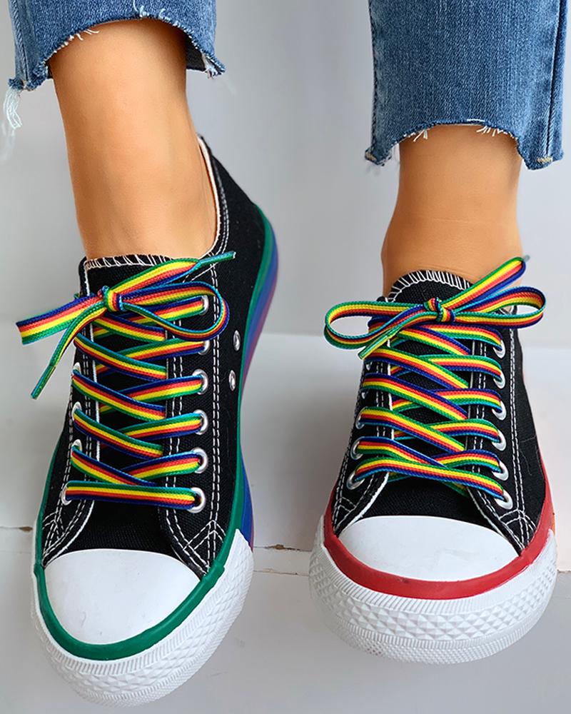 

Colorblock Lace-Up Casual Sneakers, Black
