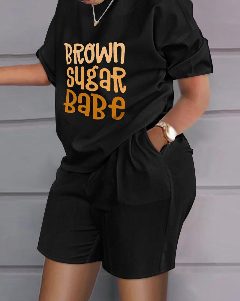 

Plus Size Brown Sugar Babe Print Top & Shorts Set, Black