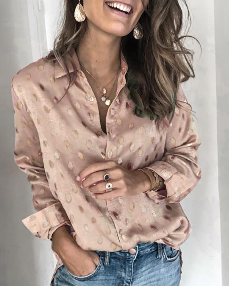 

Dot Print Long Sleeve Casual Shirt, Champagne