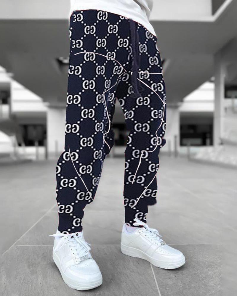 

Casual 3D Print Loose Long Pants, Purplish blue