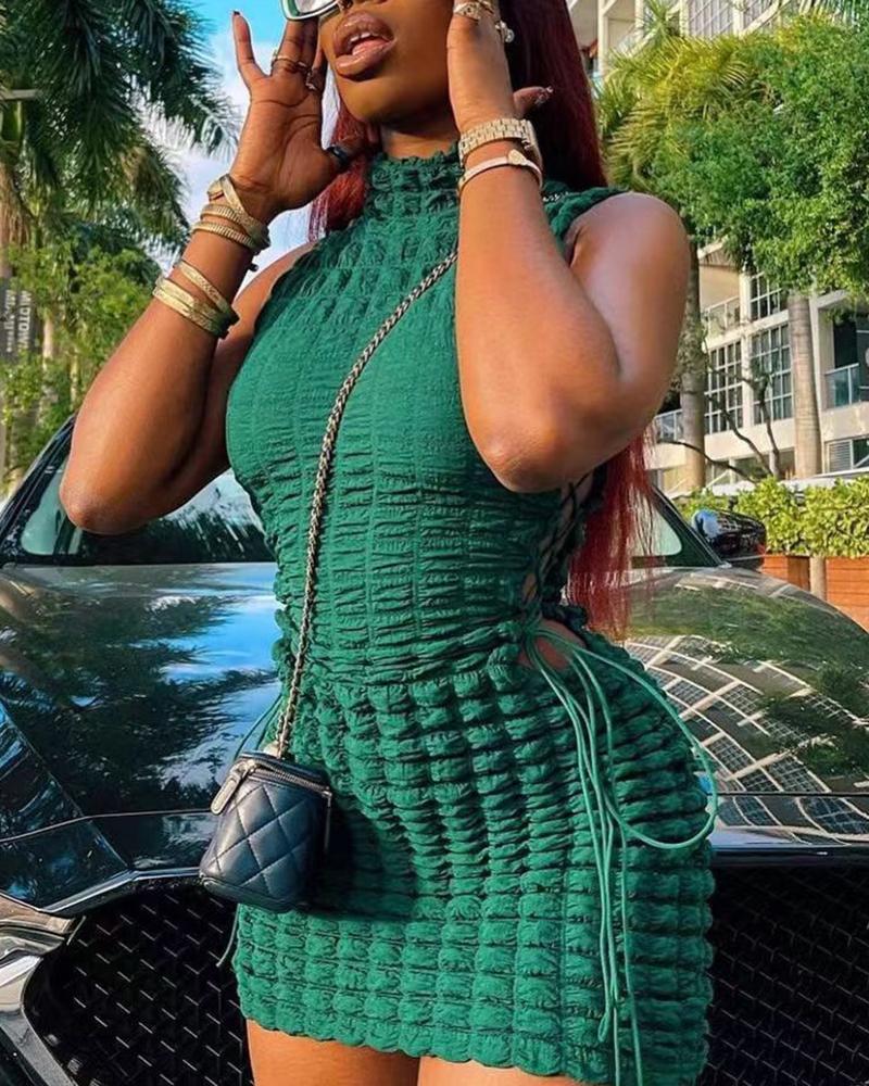 

Stacked Mock Neck Side Lace-up Bodycon Dress, Green