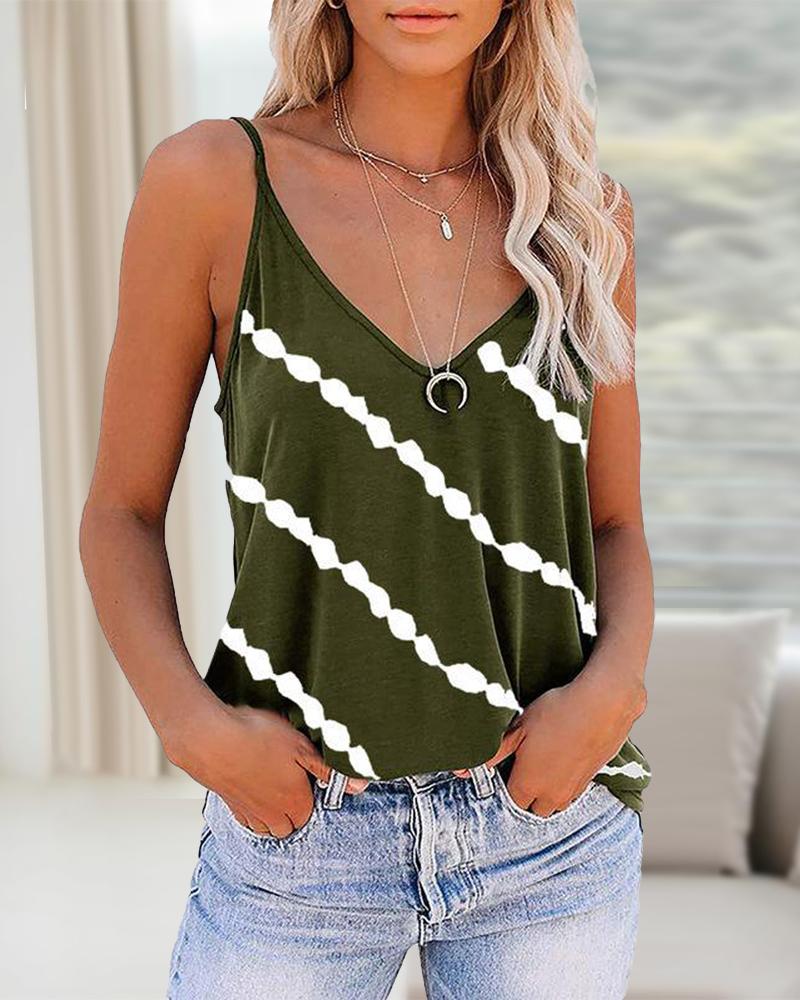 

Striped Print V-Neck Cami Top, Green