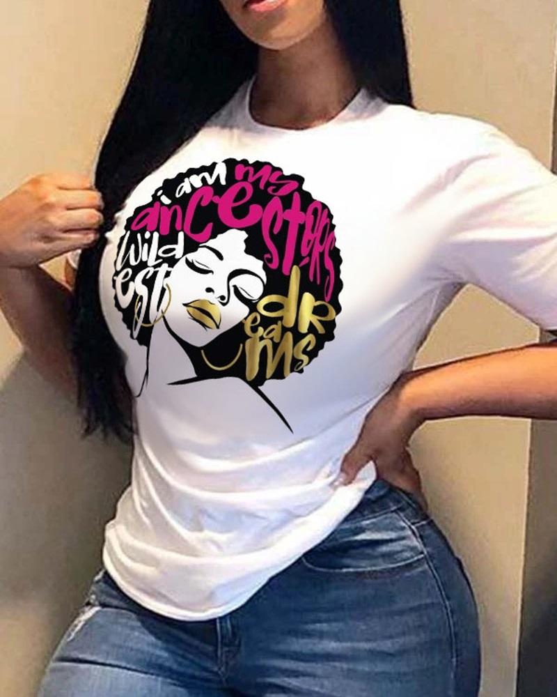 

Figure Letter Print Casual T-shirt, White