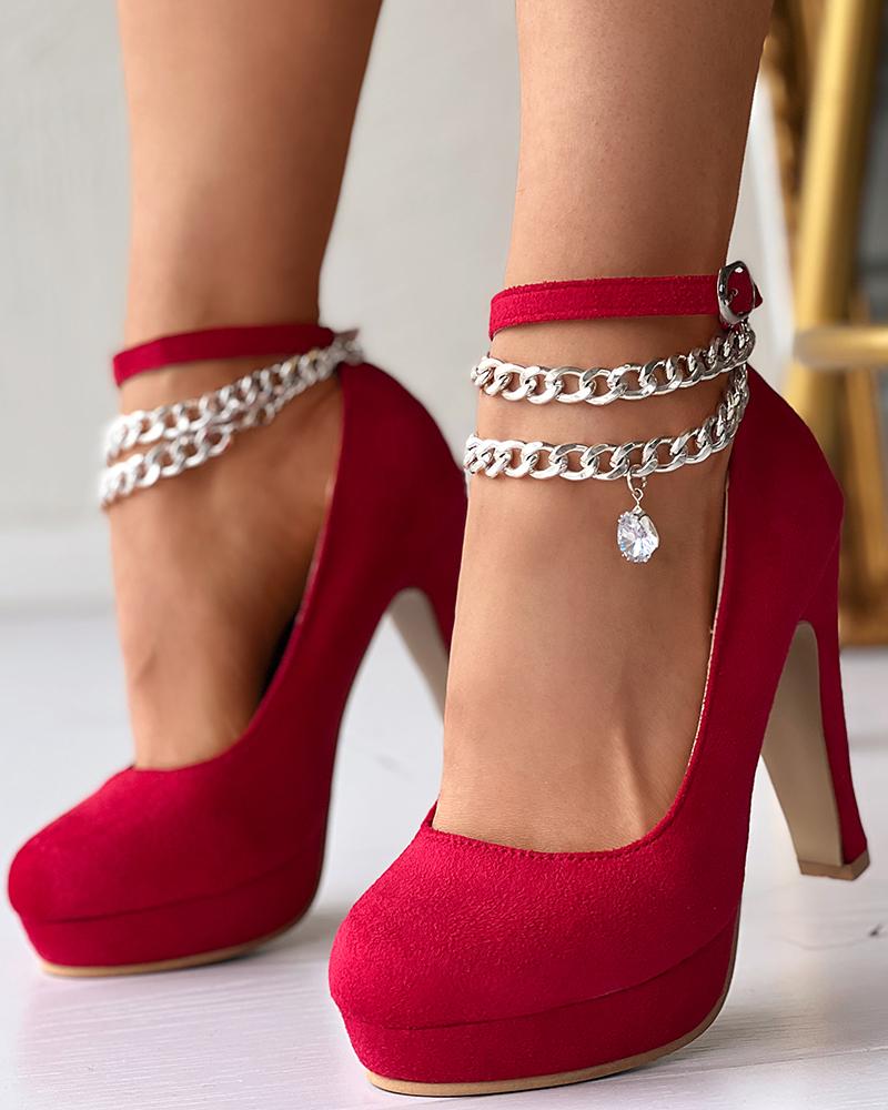 

Platform Ankle Strap Pumps Wedding Shoes, Red