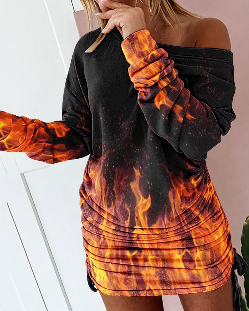 

Abstract / Fire / Floral Print Drawstring Ruched Sweatshirt Dress, Style6