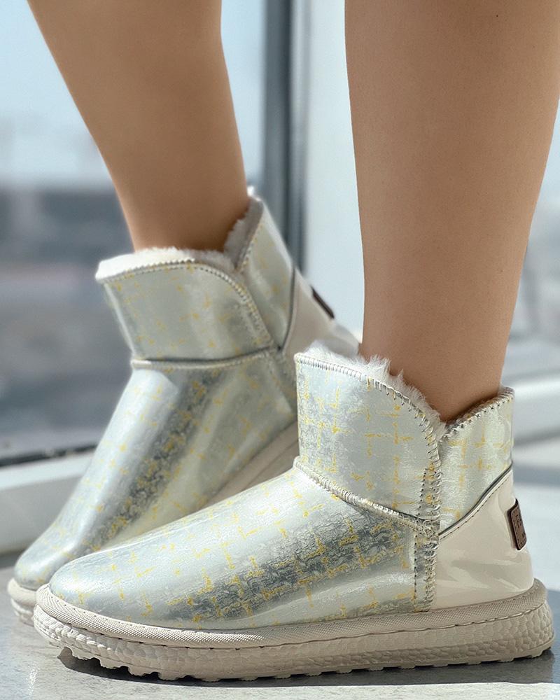 

Plaid Pattern Lined Snow Boots, Beige