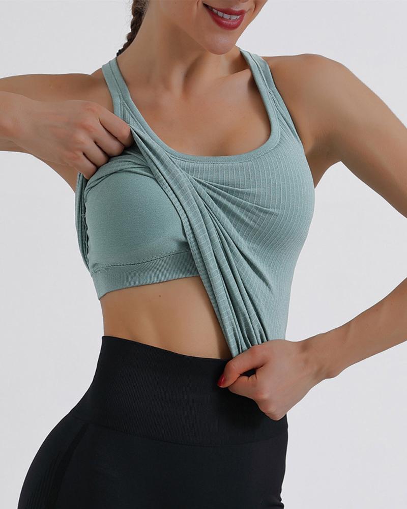 

Breathable Sleeveless Racerback Padded Active Top, Green