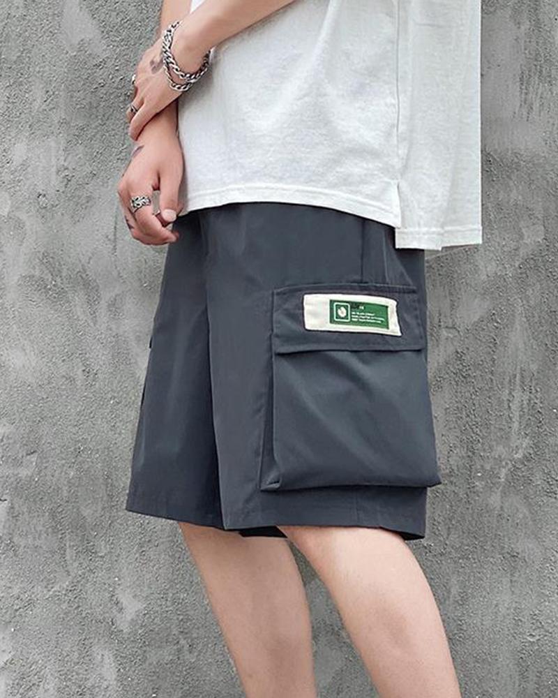 

Solid Logo Patch Loose Shorts, Gray