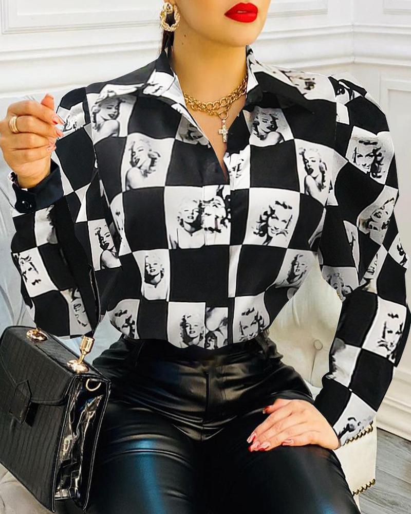 

Figure Plaid Print Puff Sleeve Shirt, Black