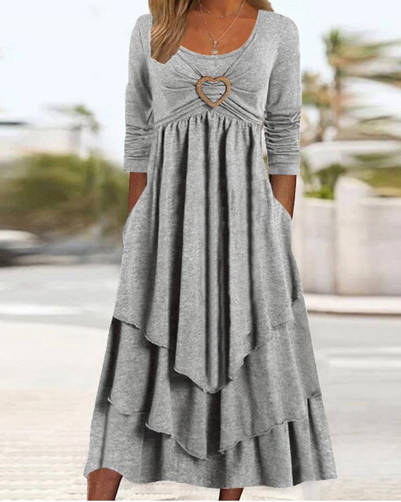 

Heart-Ring Decor Layered Ruffle Hem Casual Dress, Light gray