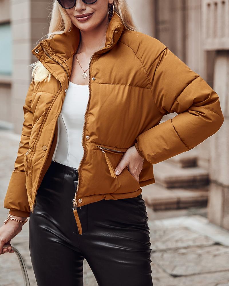 

Zipper Design Baggy Puffer Jacket, Yellow