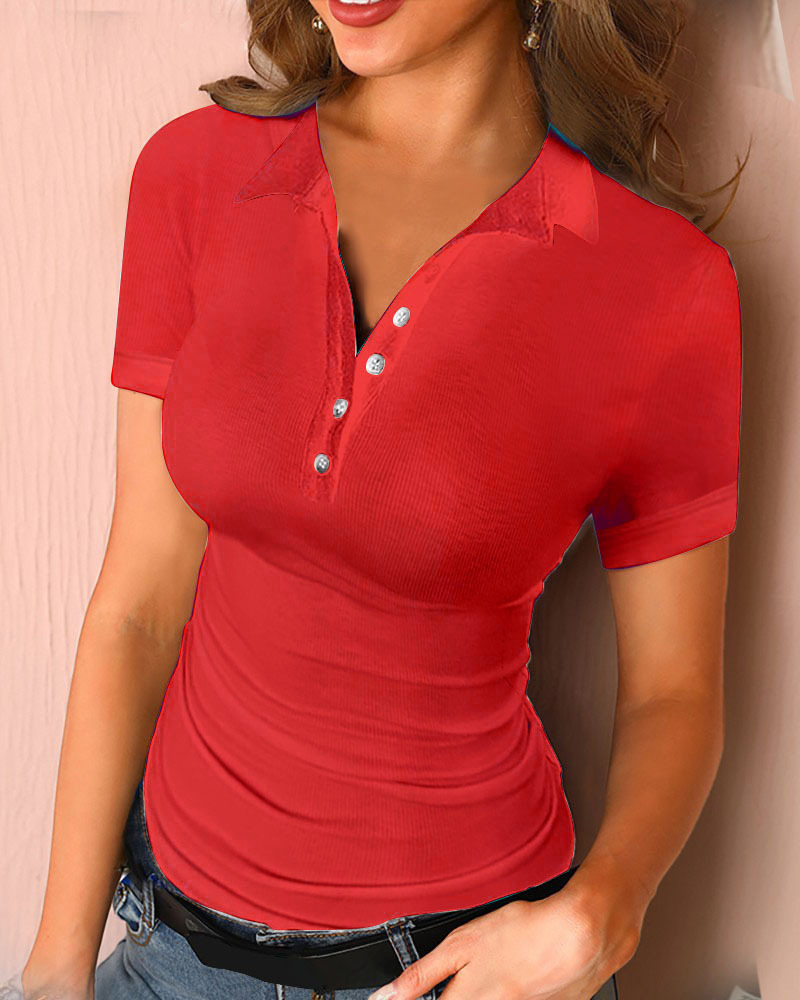 

Solid Short Sleeve Loose T-shirts, Red