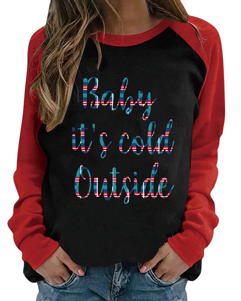 

Valentine' Day O-Neck Heart Print Colorblock Top, Style2