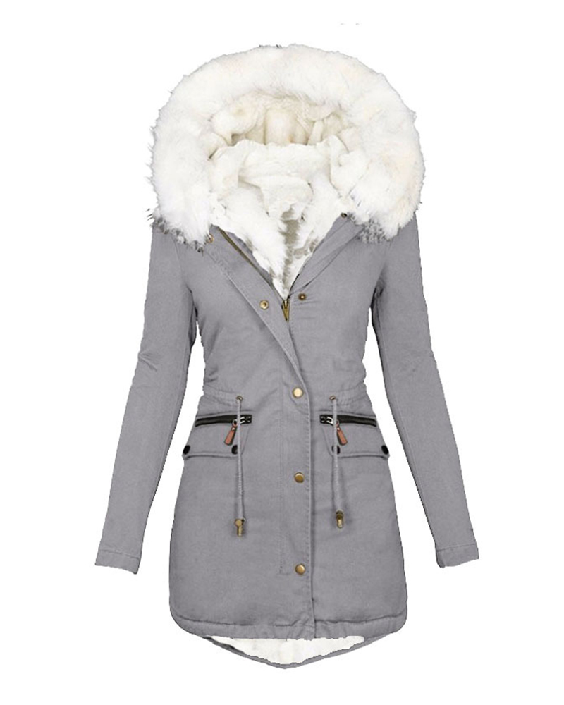 

Women' Parka Casual Winter Long Coat Zipper Pocket Design Drawstring Lined Hooded Fit Warm Jacket, Gray