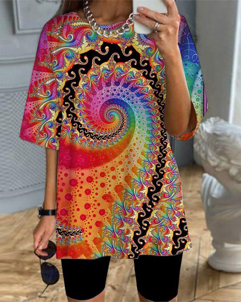 

Tribal Print Casual Top & Shorts Set, Multicolor