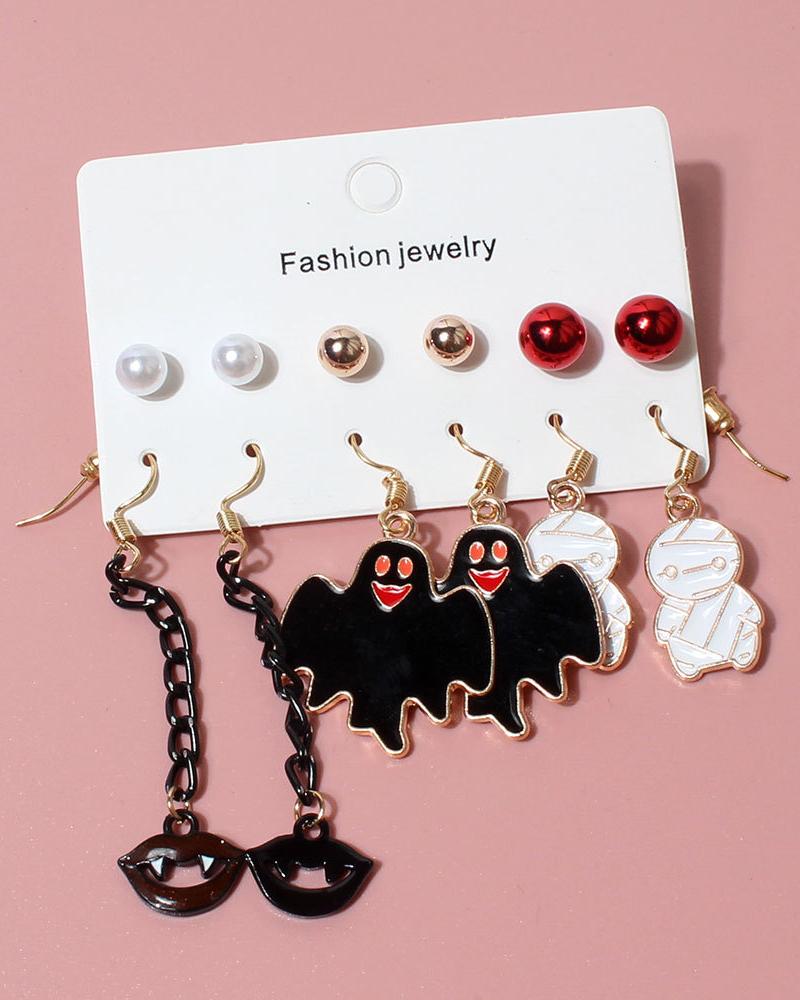 

6Pair Halloween Pumpkin Ghost Cat Earrings Set, Style4