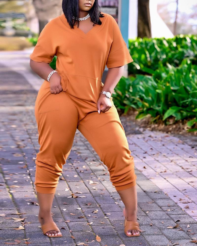 Plus Size Pocket Detail Short Sleeve Jumpsuit