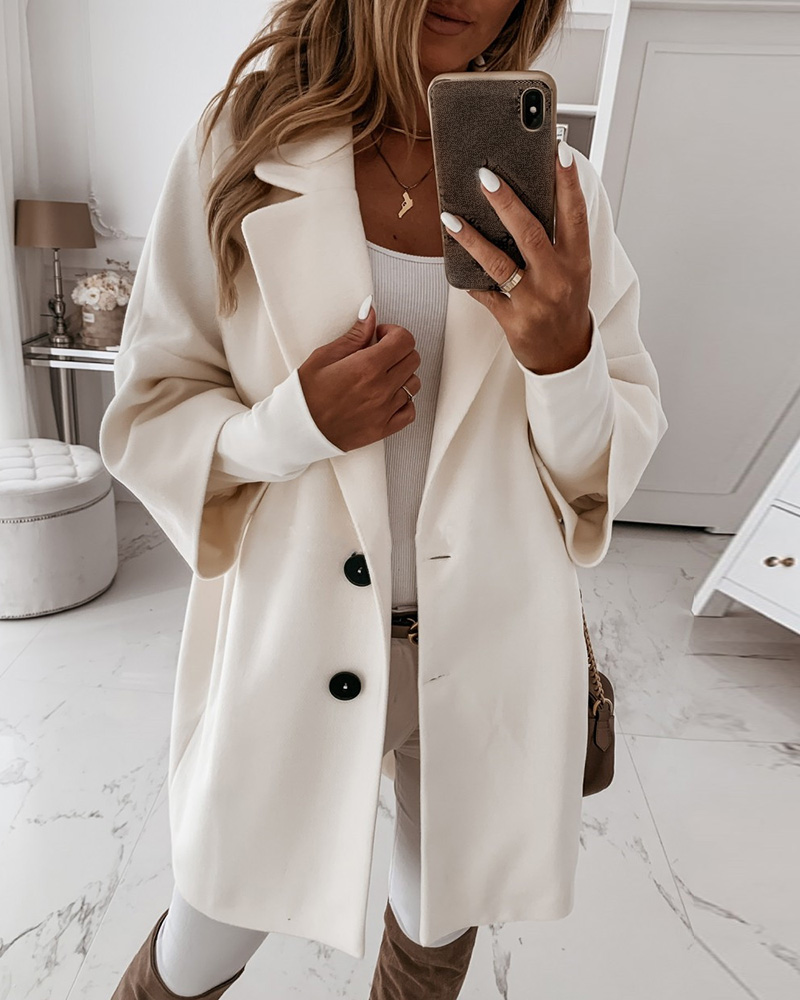 

Button Design Long Sleeve Casual Coat, White