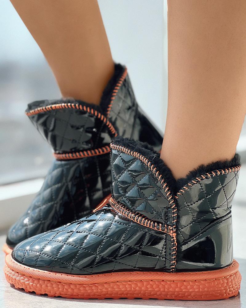 

Quilted Contrast Paneled Lined Snow Boots, Orange