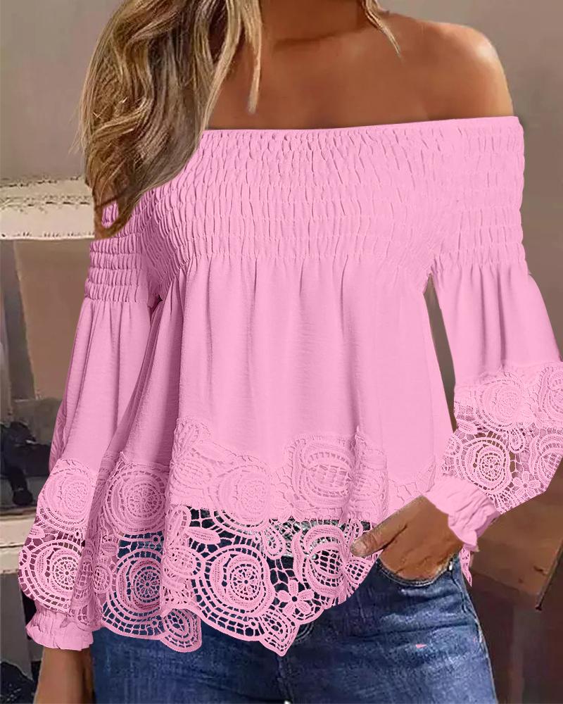 

Off Shoulder Shirred Lace Patch Top, Pink