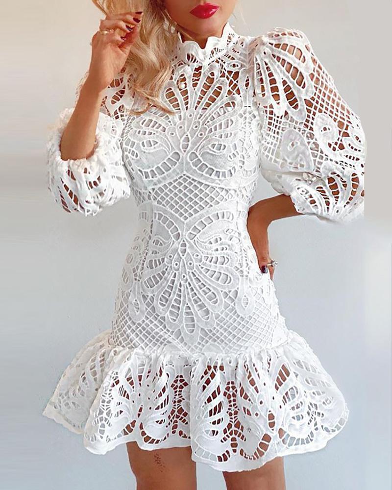 

Puff Lantern Sleeve Ruffles Party Dress, White