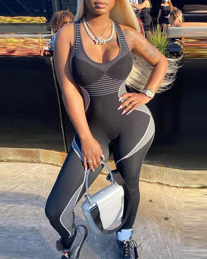 

Thick Strap Colorblock Fitted Jumpsuit, Black