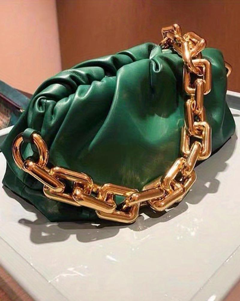 

Ruched Chain Strap Shoulder Bag, Green