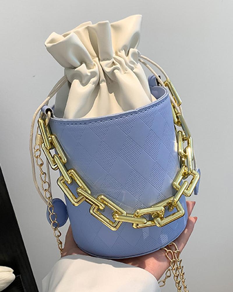 

Drawstring Chain Strap Bucket Bag, Blue
