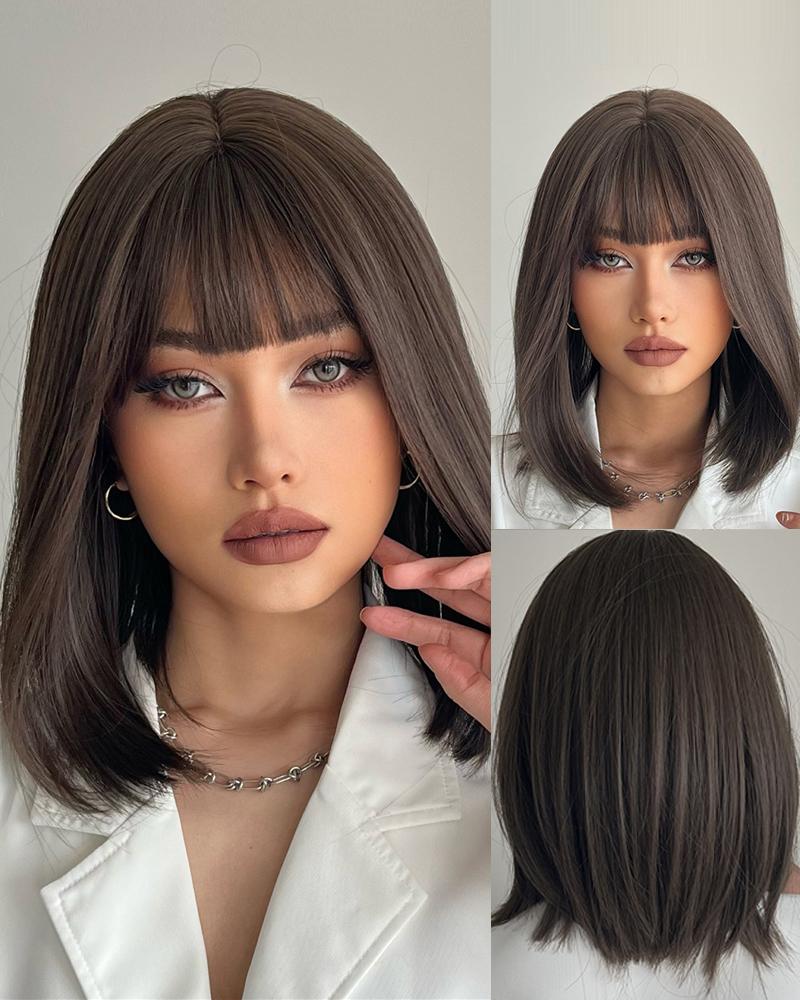 

Short Bob Hair Wig With Bangs Natural Fashion Synthetic Full Wig, Style1