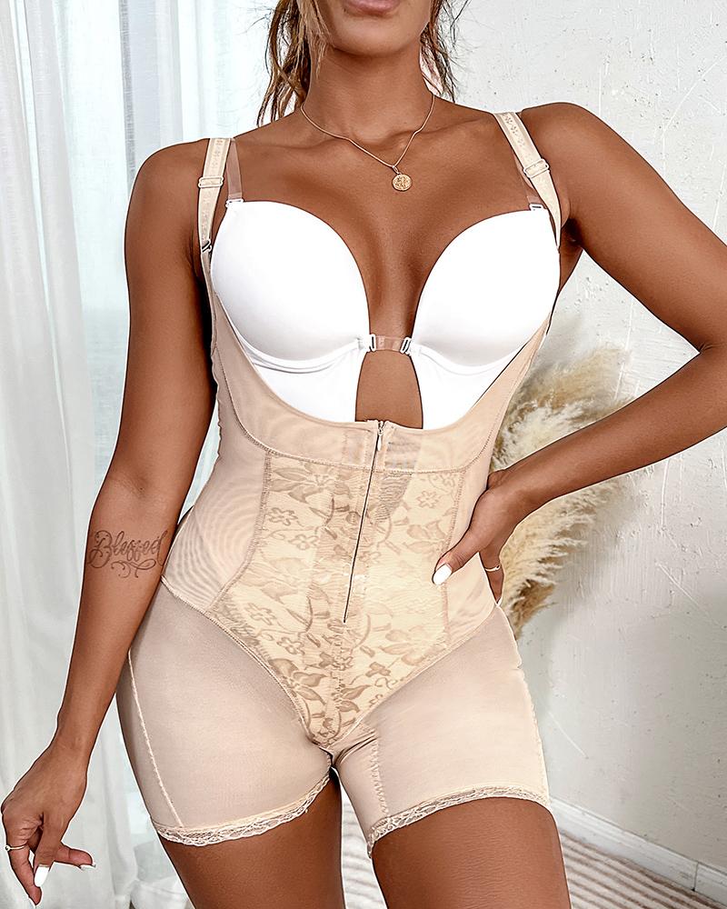 

Solid Color Mesh Sling Cut-out Skinny Bustiers Rompers, Nude