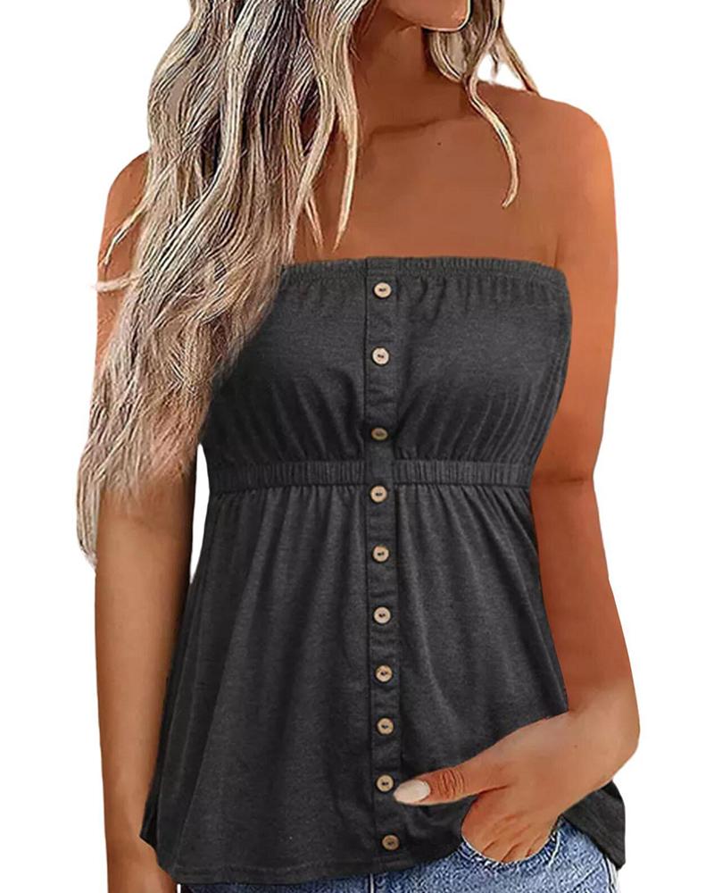

Bandeau Buttoned Ruched Tank Top, Dark grey