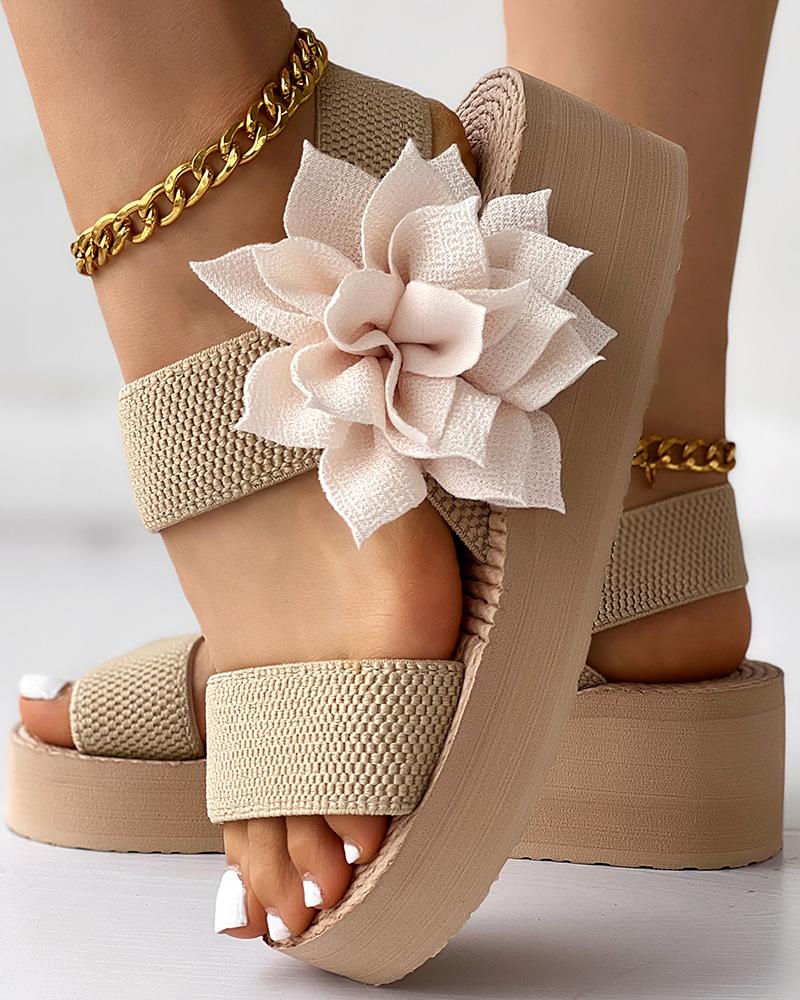 

Floral Pattern Slingback Platform Wedge Sandals, Apricot
