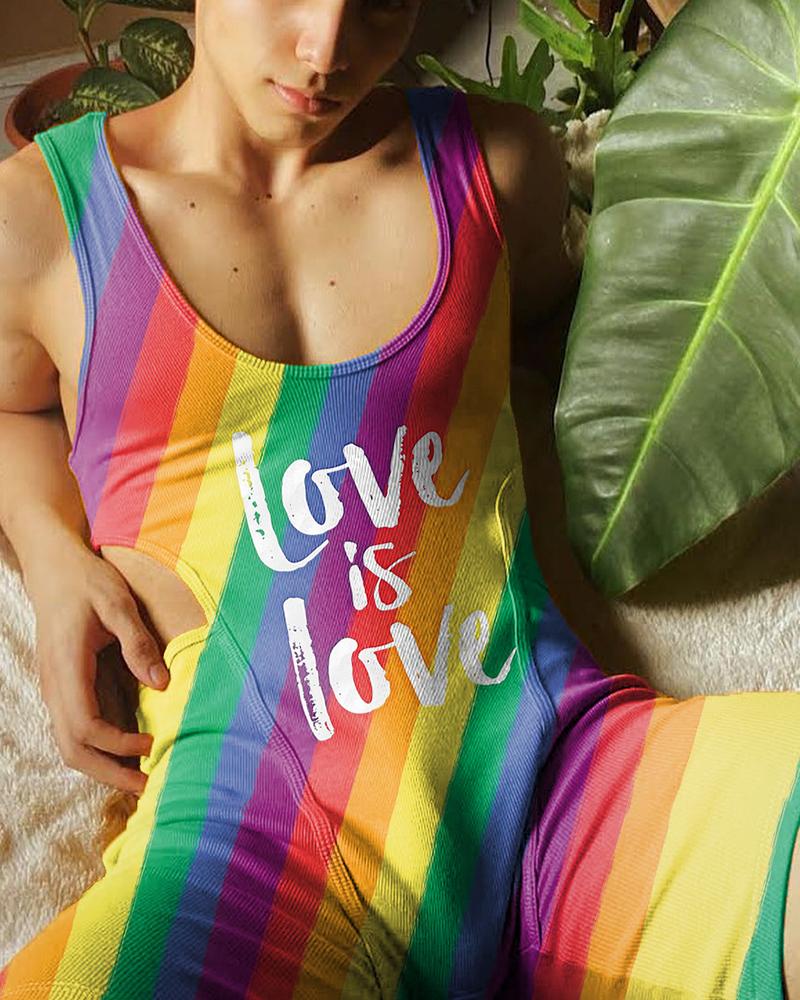 

Multicolor Rainbow Print Sleeveless Slim Rompers