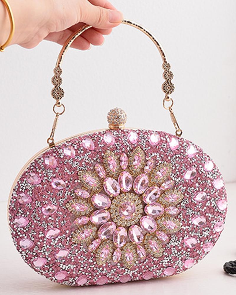 

Rhinestone Top Handle Evening Handbag, Pink