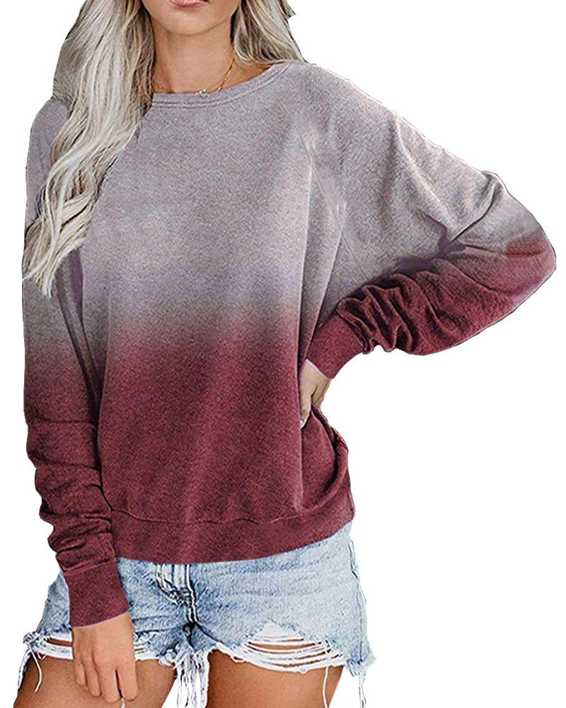 

Ombre Colorblock Long Sleeve Casual Sweatshirt, Hot pink