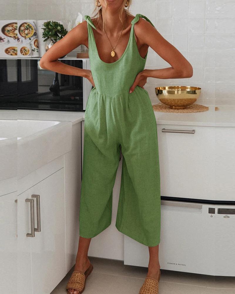 

Solid Color Lace-up Sling Overall Jumpsuit, Green