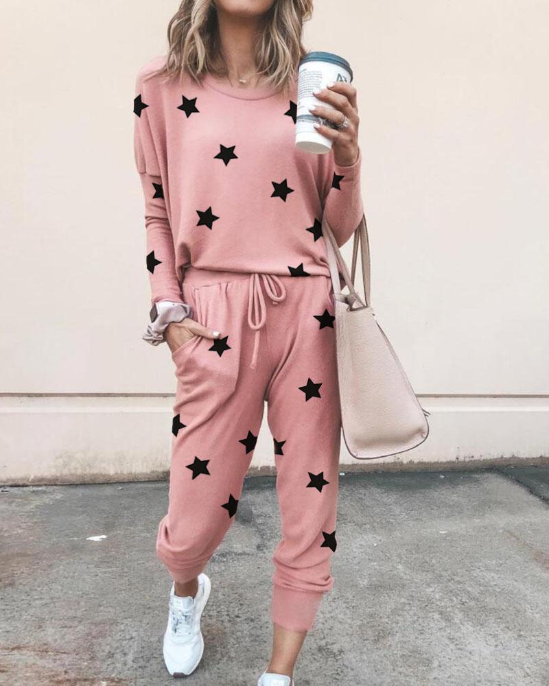 

Star Print Two-Piece Set, Pink
